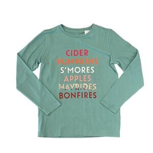 NWT J. Crew Girls' Green Fall List Long Sleeve Graphic Tee -